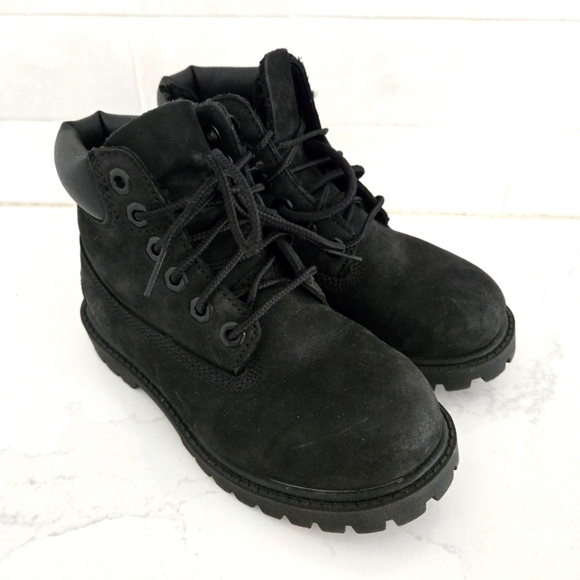Timberland Toddler Premium 6" Black Leather Lace-Up Ankle Boots Hiking Combat 11 - Picture 1 of 8